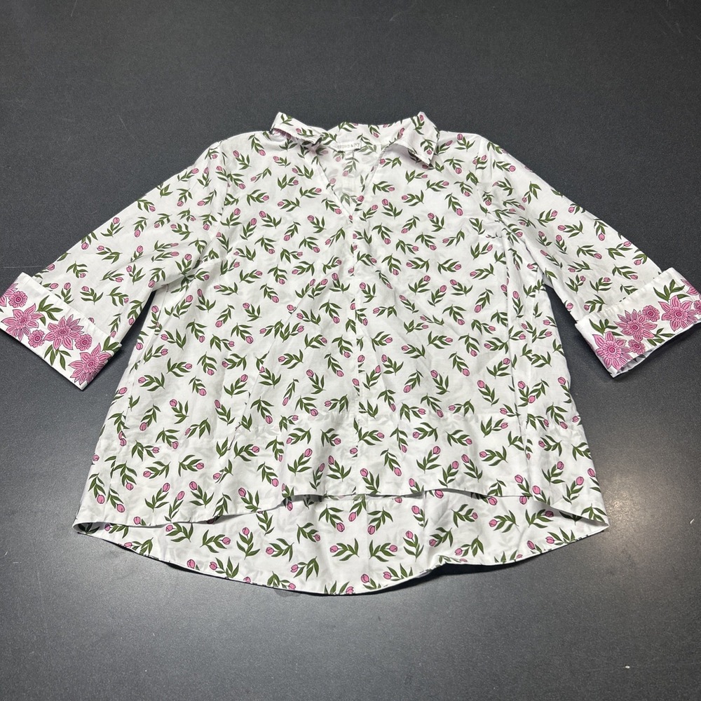 Crown & Ivy Floral Cottagecore Tulip Print Popover Indian Cotton Blouse L Pink